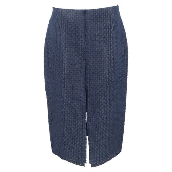 Roland Mouret Woven-Effect Midi Pencil Skirt in Navy Blue Polyester